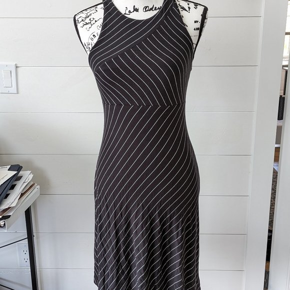 Athleta Santorini high neck fit and flare striped soft and stretchy mini dress - Picture 2 of 6